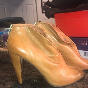 Vince Camuto Brown Leather Peep Toe Booties
